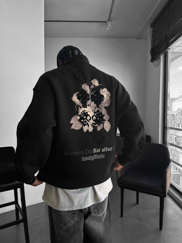Oversize Half-Zip Graphic Sweatshirt - Czarny