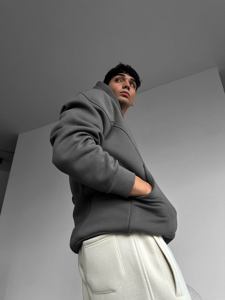 Hoodie z przyszytymi dużymi ściegami - Antracytowy
