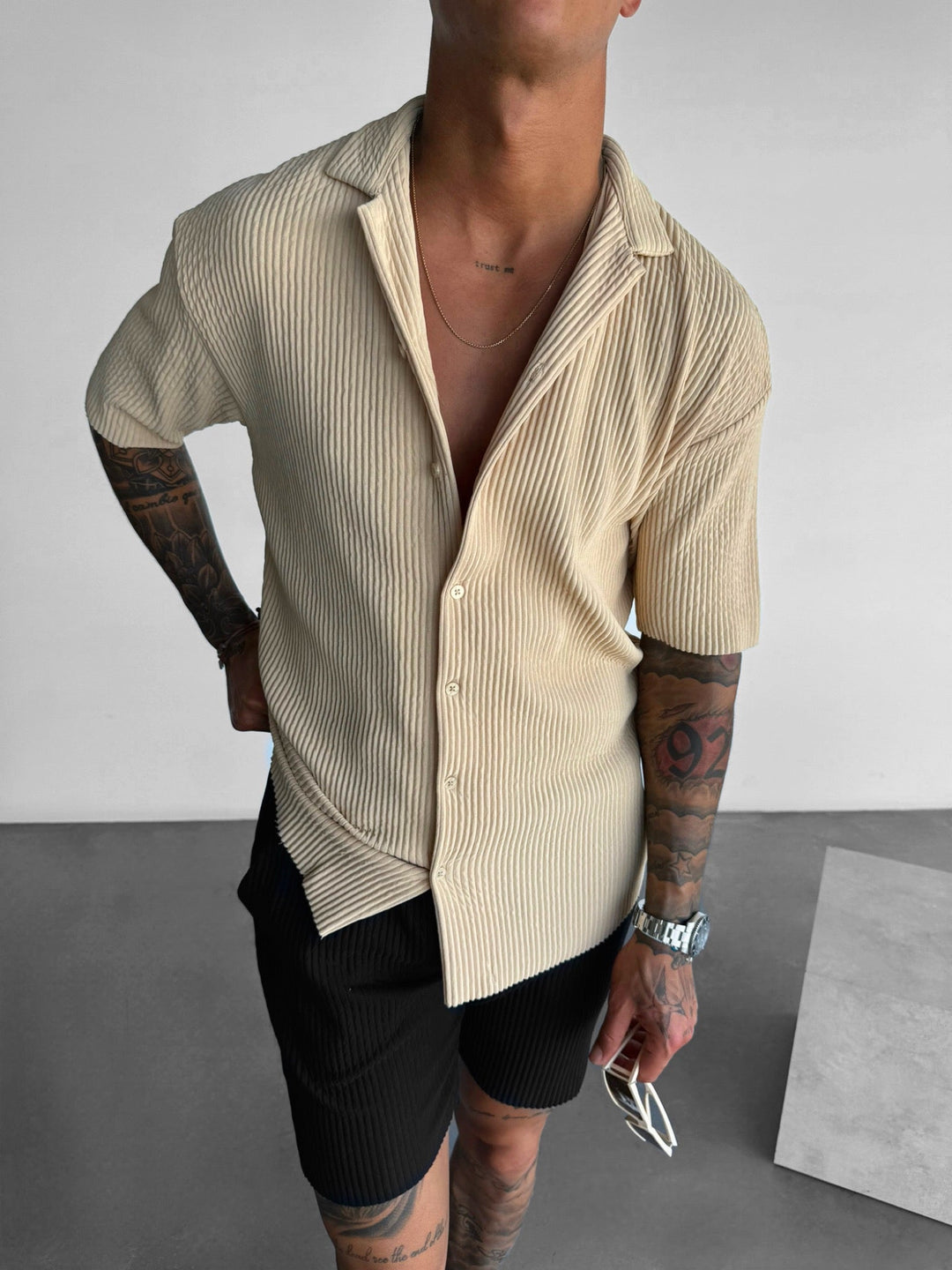 Oversize Ribbed Shirt - Almond Buff