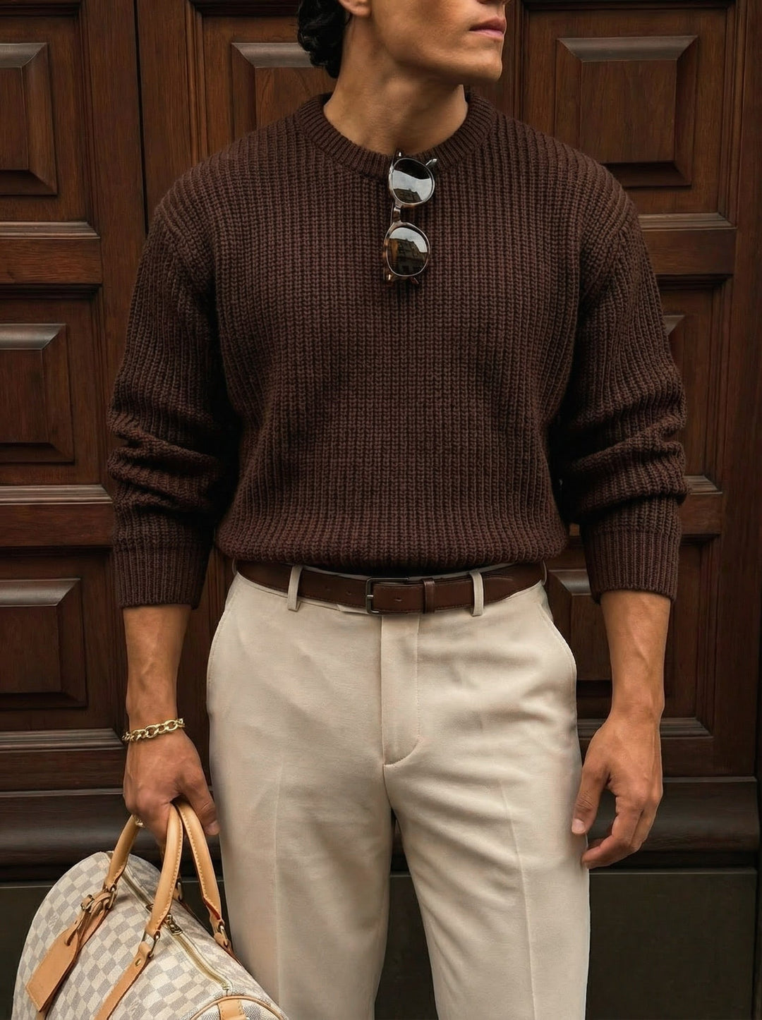 Oversize Strukturalny Sweter - Ciemnobrązowy
