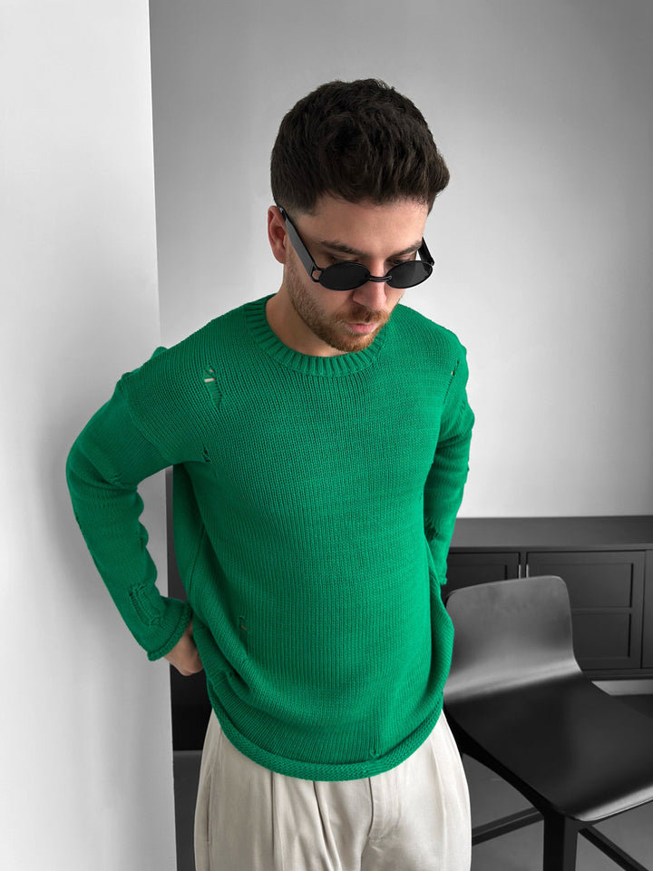 Oversize Torn Sweater - Zielony