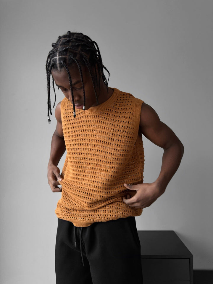 Oversize Grid Tanktop - Ciemny Brąz