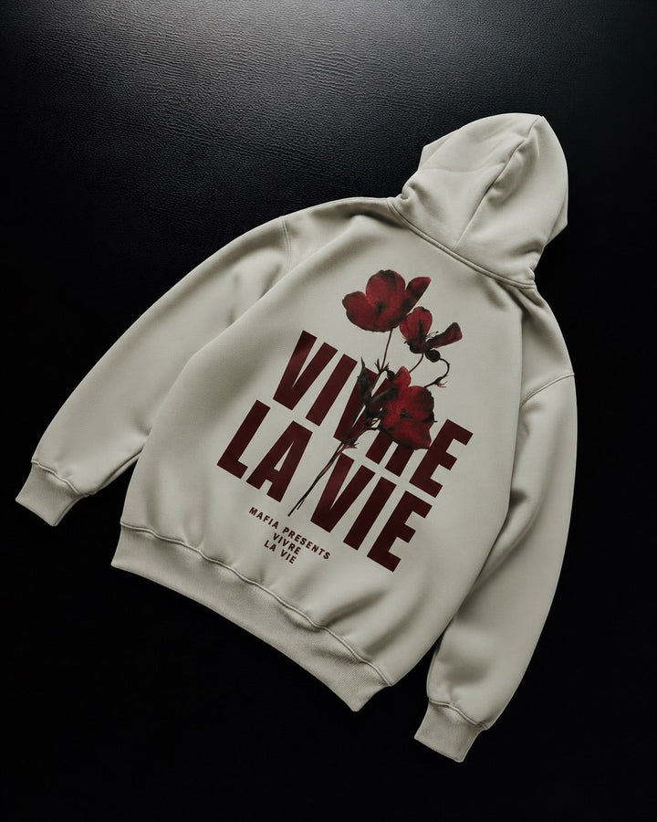 Oversize Vivre La Vie Hoodie - Kamień
