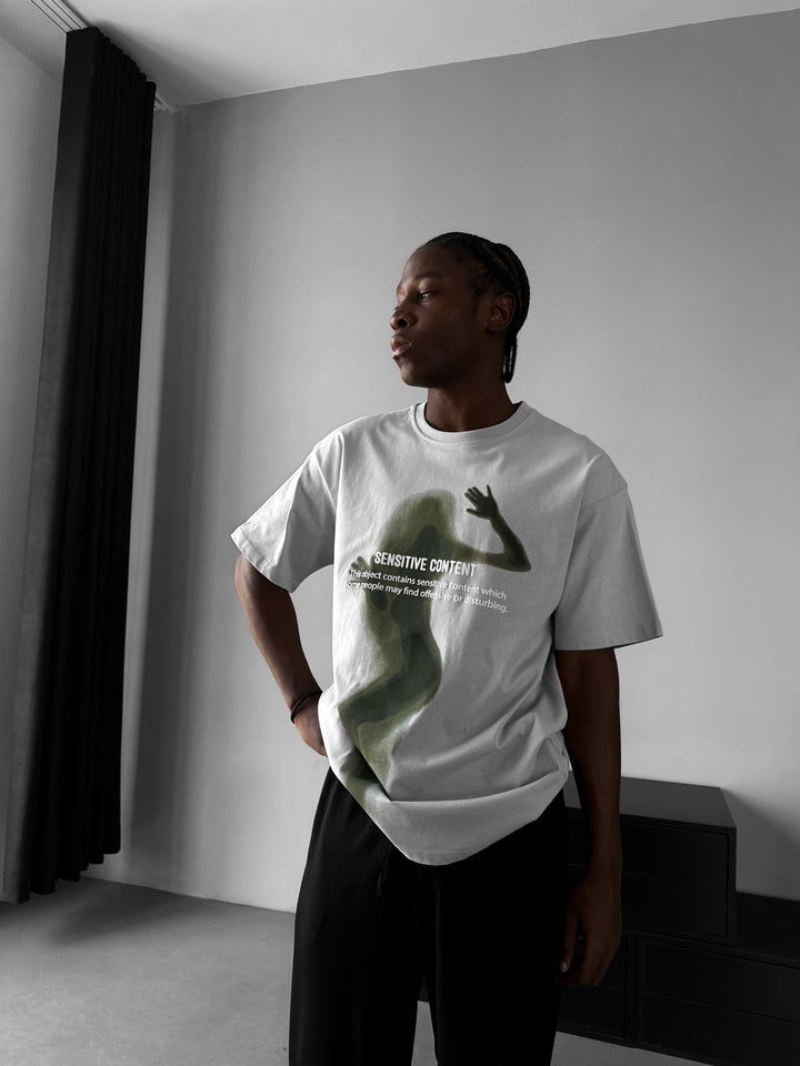 T-shirt Oversize z Wrażliwą Treścią - Szary