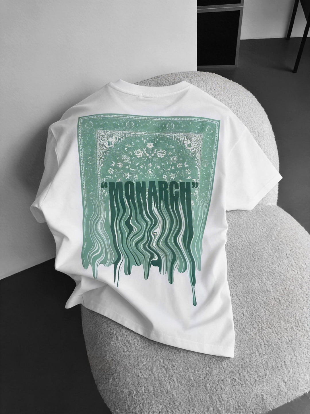 Oversize Monarch T-Shirt - Ecru i Zielony