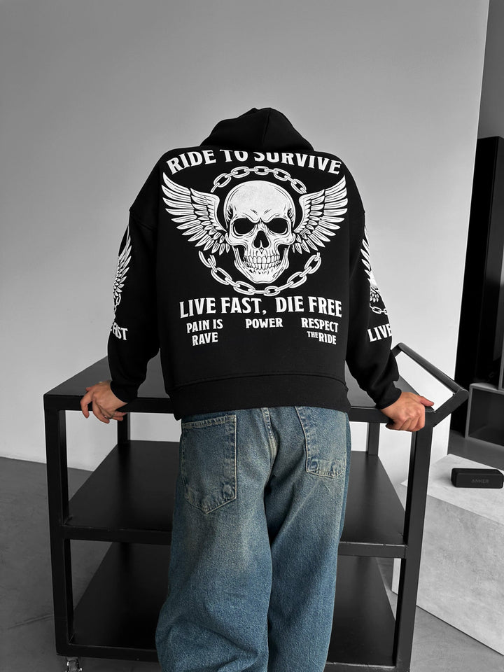 Oversize Hoodie "Ride to Survive" - Czarny