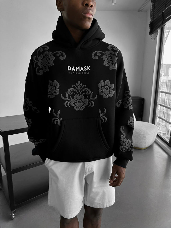Oversize Damask Hoodie - Czarny