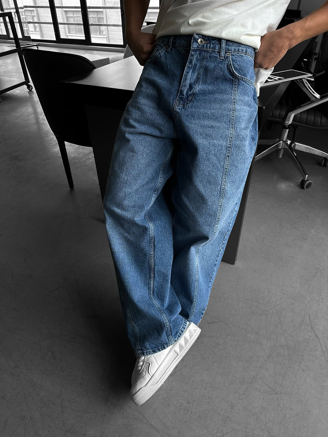 Luźne jeansy Relax Baggy Front Line Fit - Jasnoniebieskie