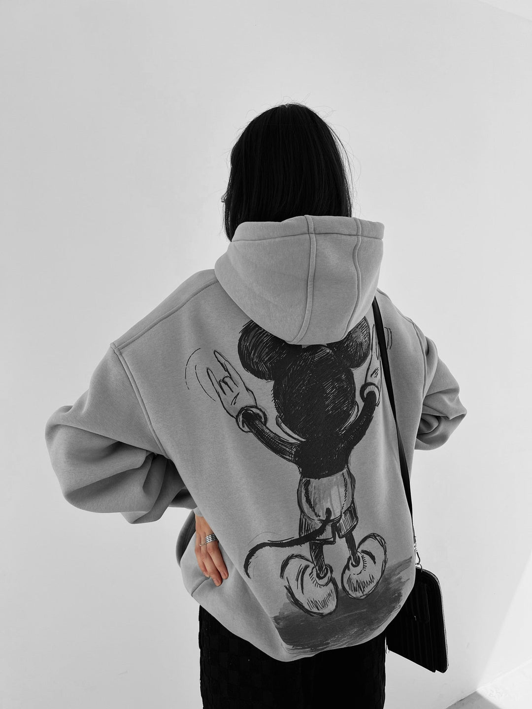 Oversize Hoodie z Myszką - Szary