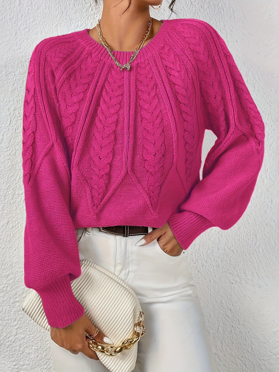 Warkoczowy splot Round-Neck sweter