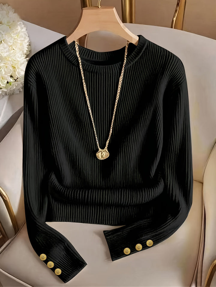 Prążkowany Button-Cuff sweter