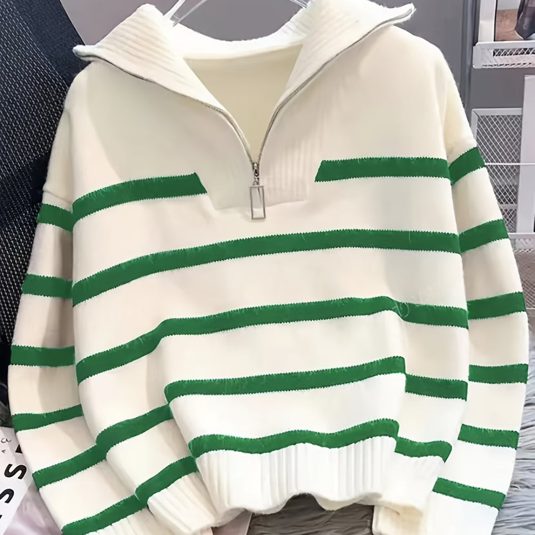 W paski zamek 1/4 sweter