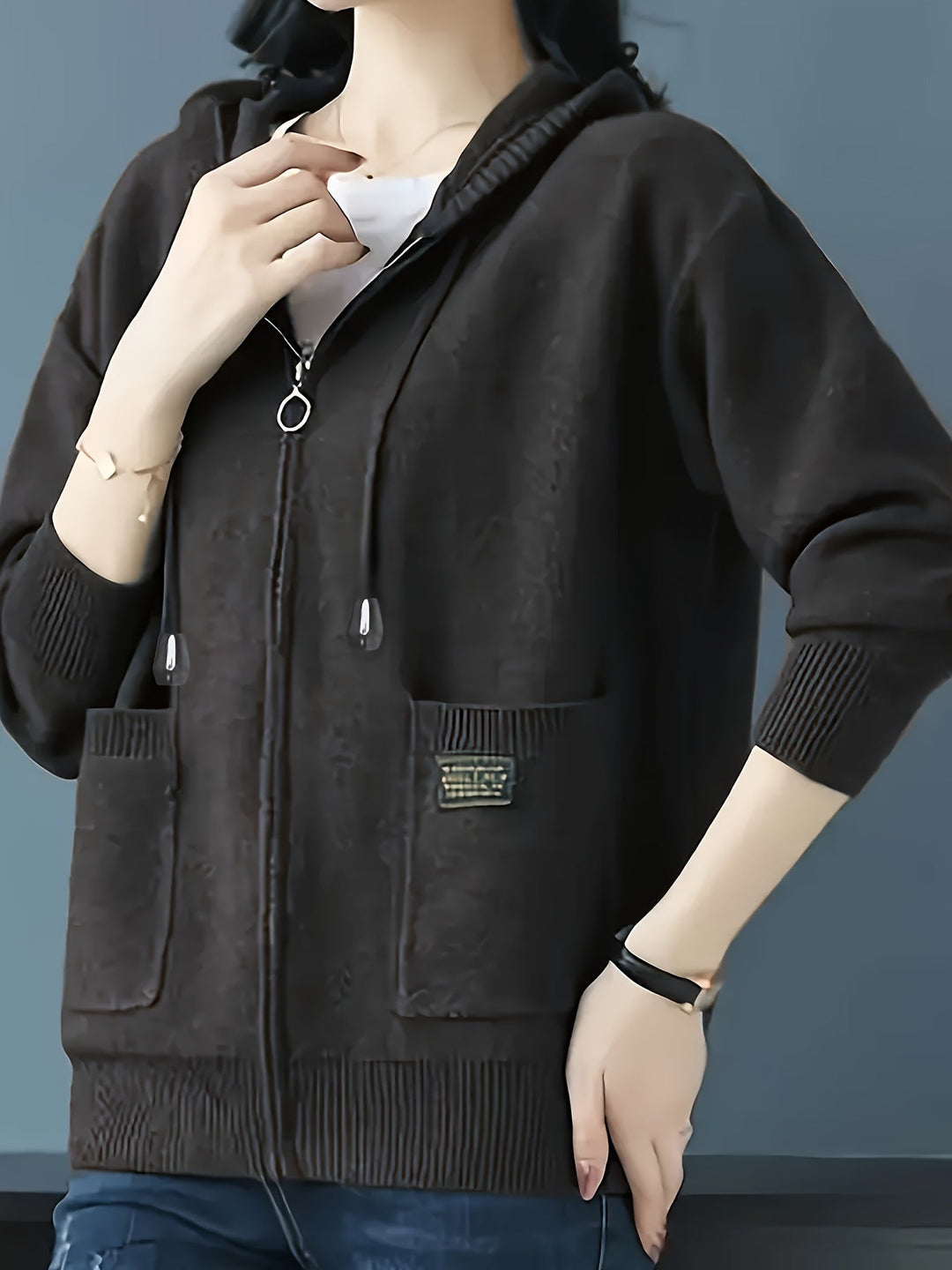 Przytulny Zip-Up z kapturem kardigan