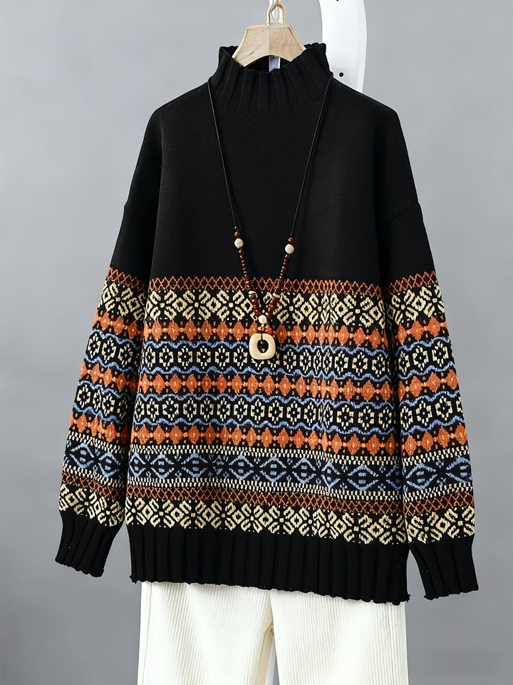 Vintage Jacquard luźny-krój sweter
