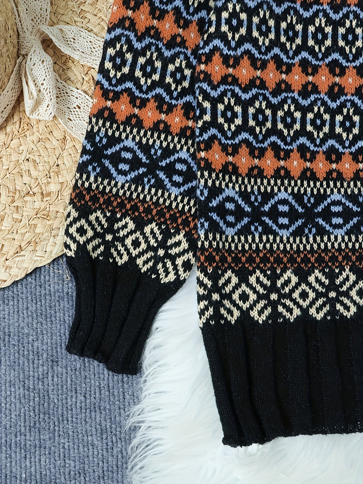 Vintage Jacquard luźny-krój sweter