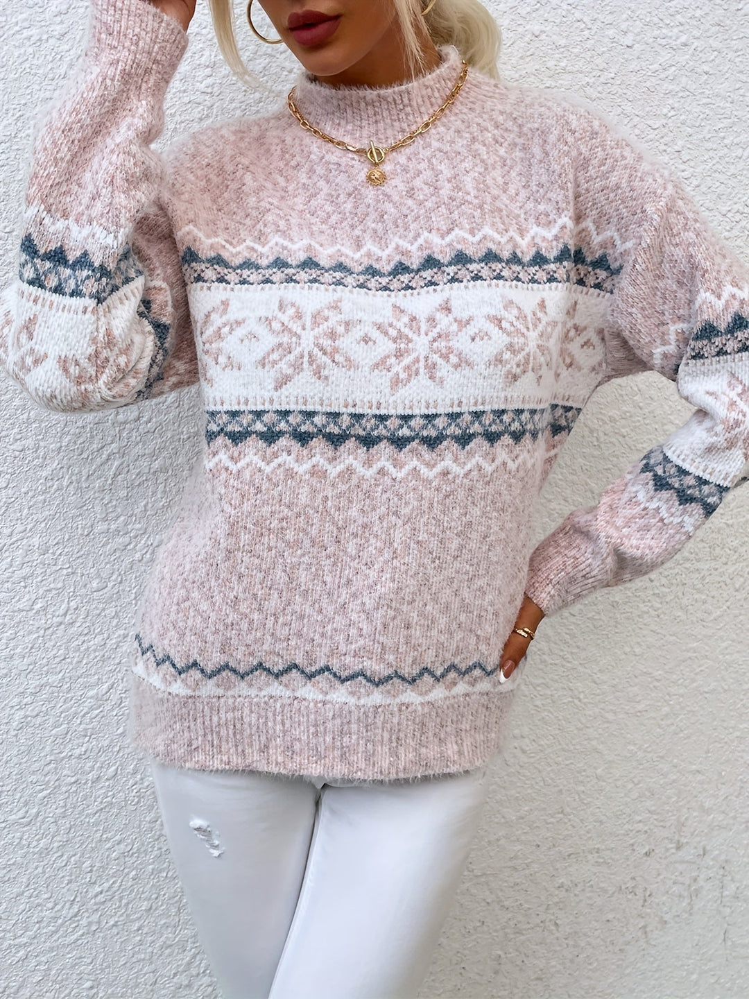 Przytulny Snowflake półgolf sweter