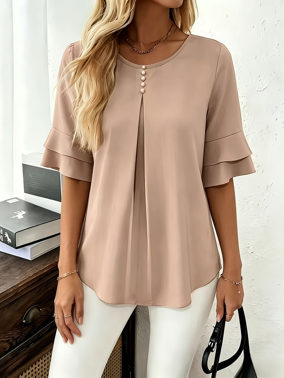 Flared-Sleeve plisowany bluzka