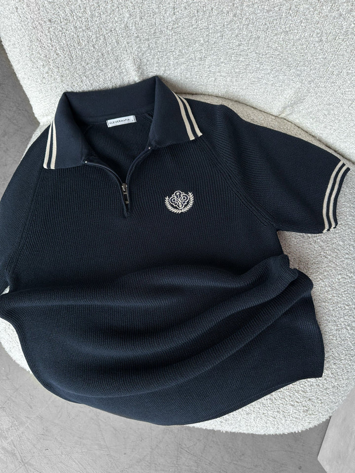 Slim Fit Polo T-shirt z haftem - Granatowy