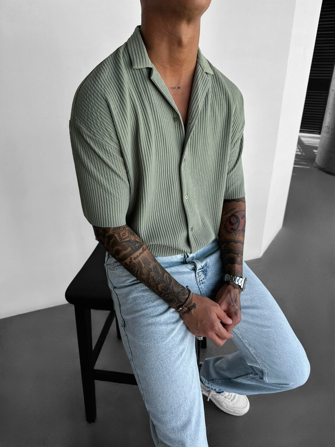 Oversize Ribbed Shirt - Zielony