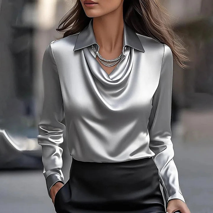 Elegancki drapowany dekolt Satin bluzka