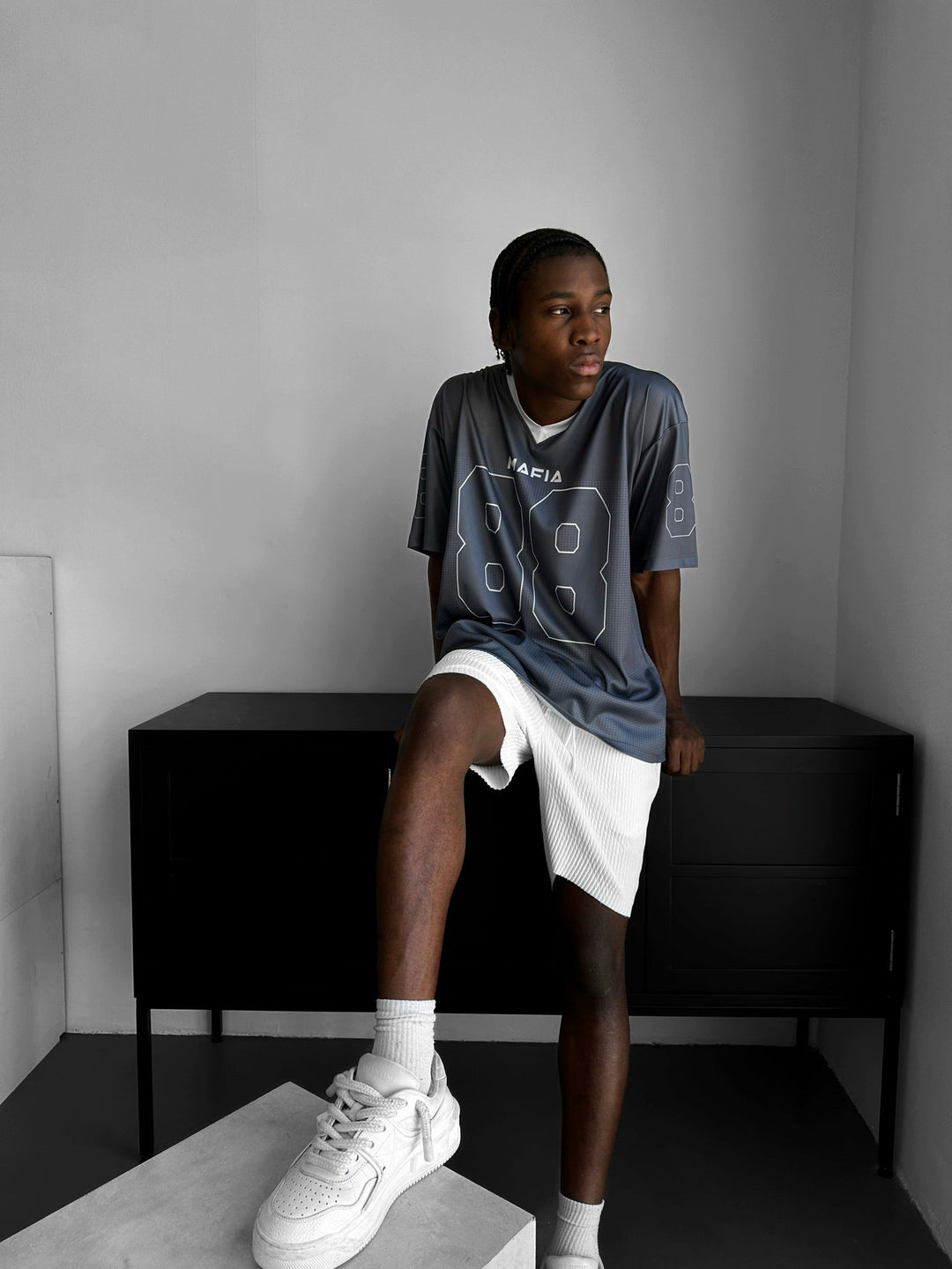 Oversize Varsity Mafia T-Shirt - Antracyt