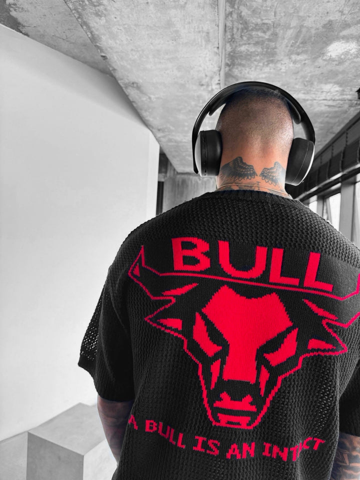 T-shirt Oversize Bull - Czarny i Czerwony