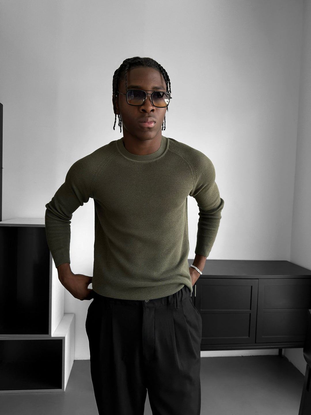 Sweter Slim Fit Cienki - Khaki