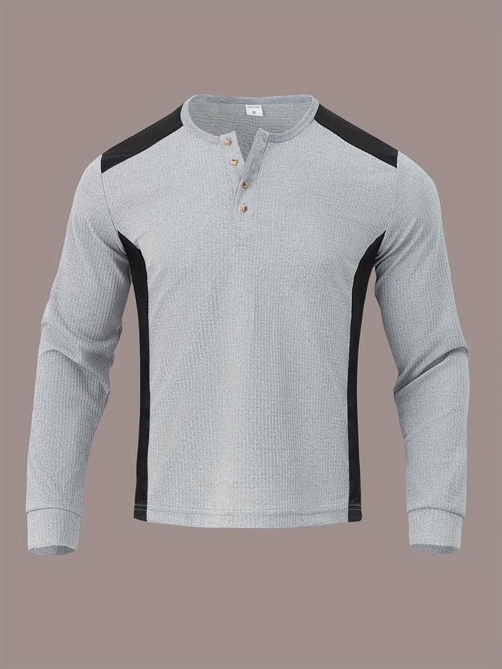 Fakturowany długi-rękaw Henley
