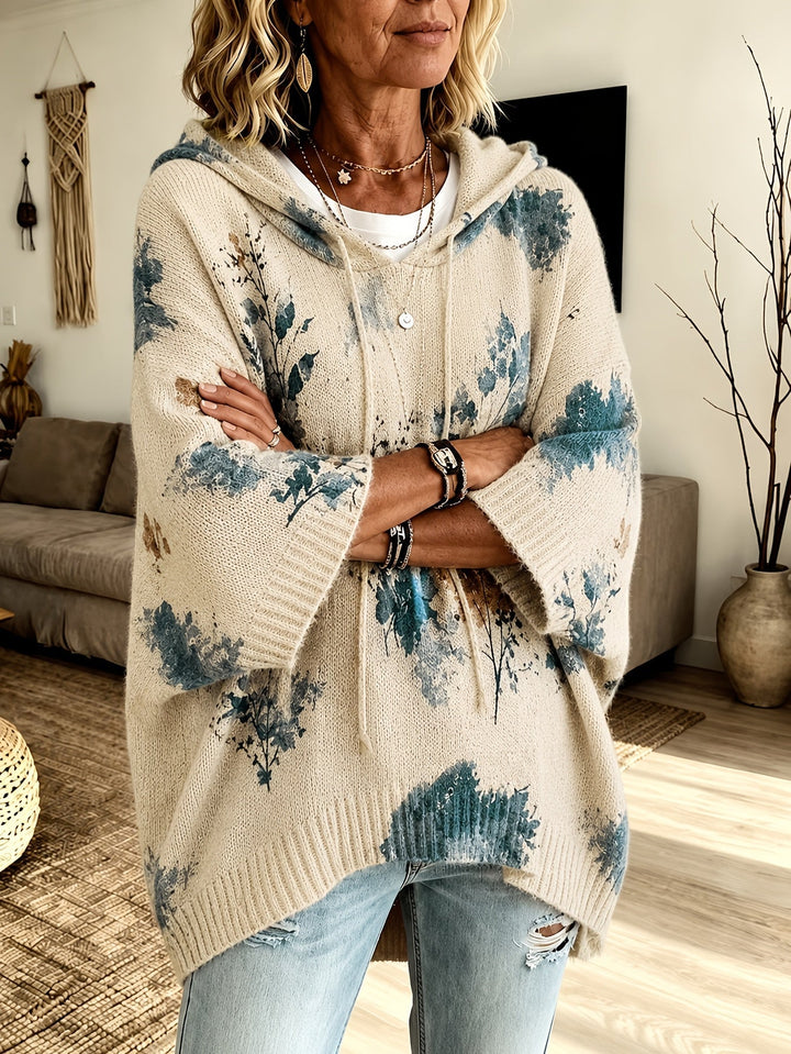 Z kapturem kwiatowy Cape sweter