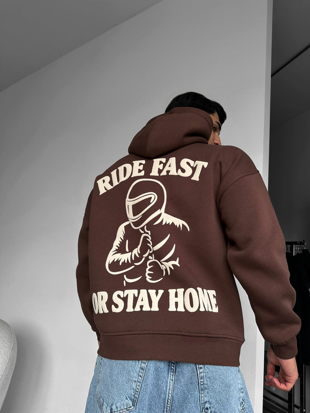 Oversize Ride Fast Hoodie - Brązowy