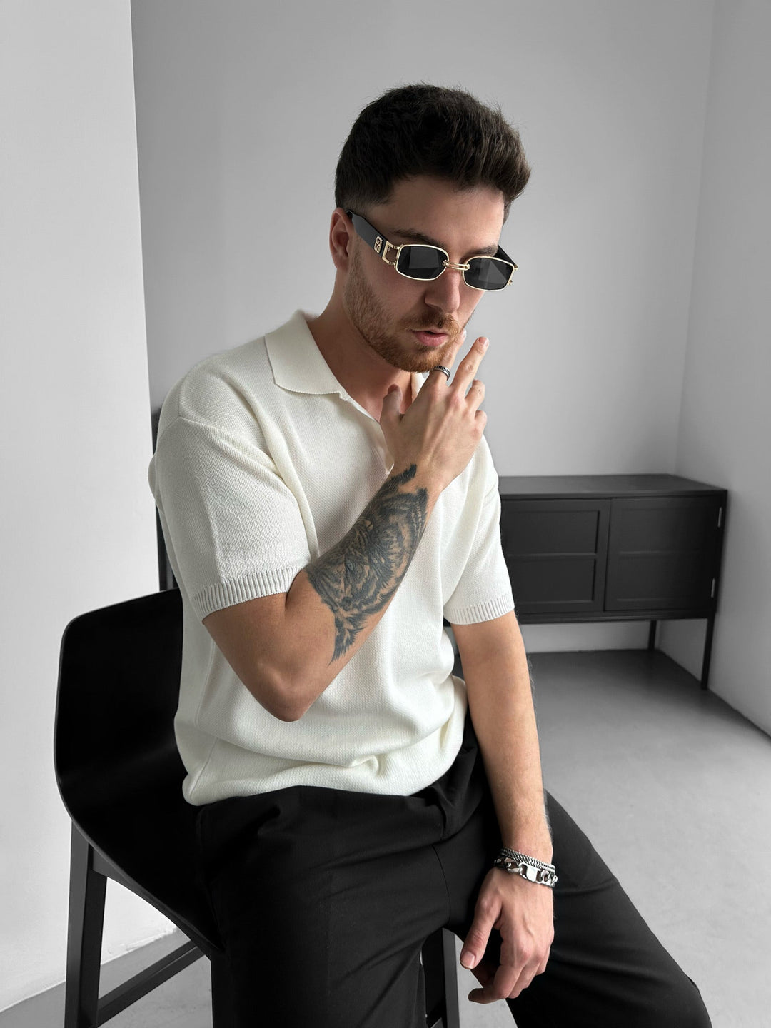 Oversized Kołnierz Sweter T-shirt - Ecru