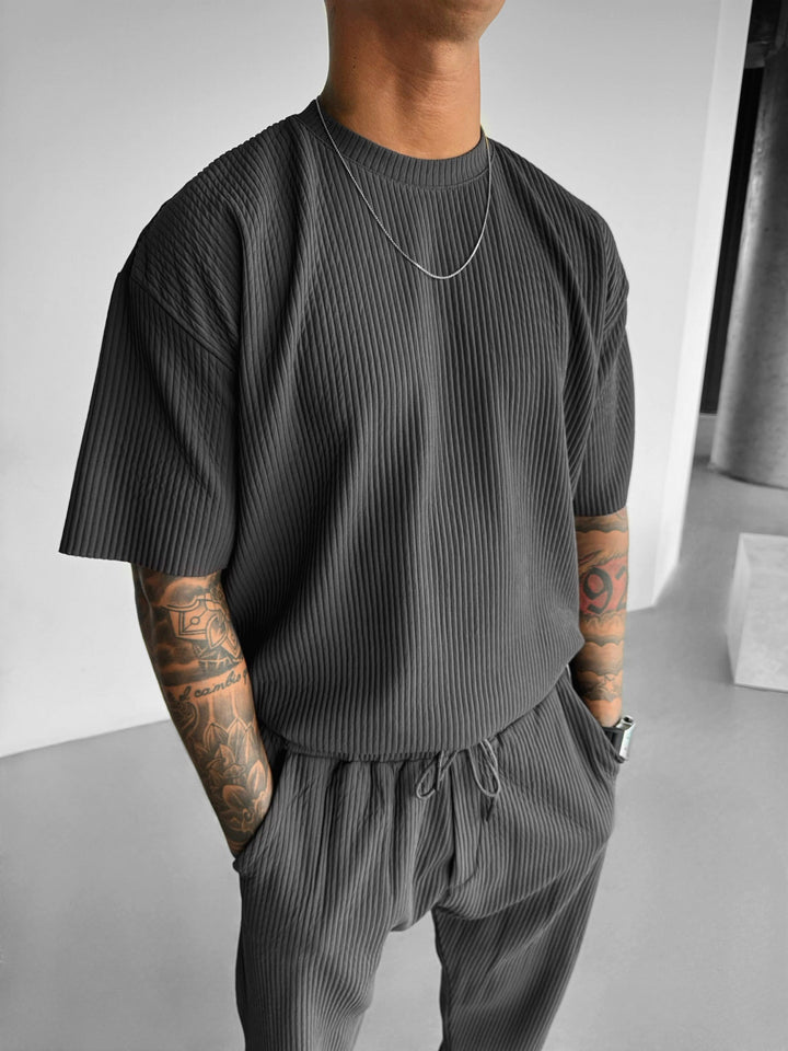 Oversize Ribbed T-Shirt - Antracyt