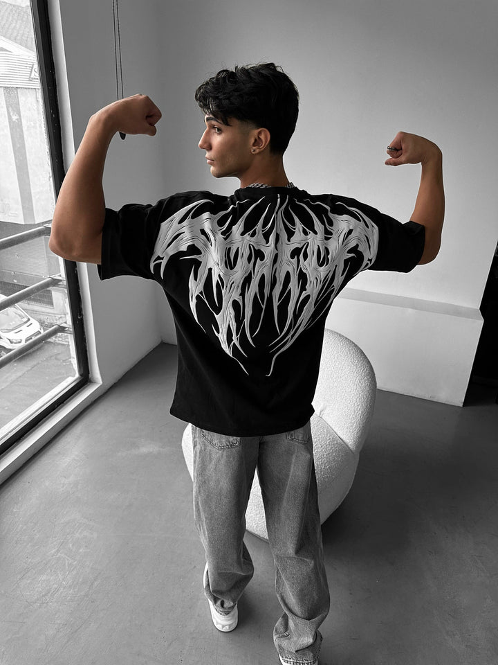 T-shirt Oversize Tribal - Czarny
