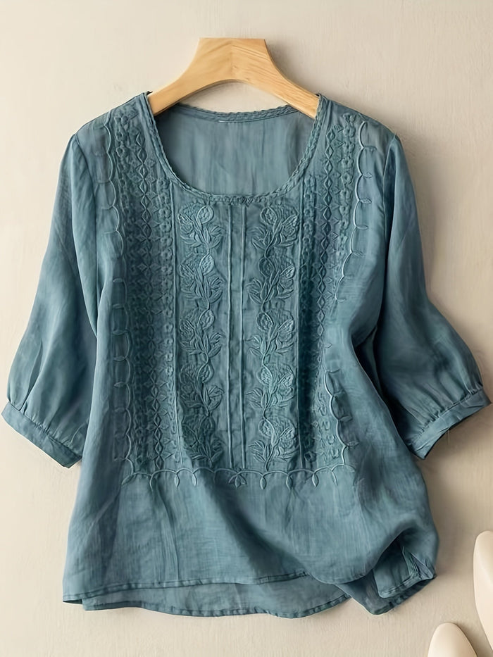 Haftowany Scoop-Neck bluzka