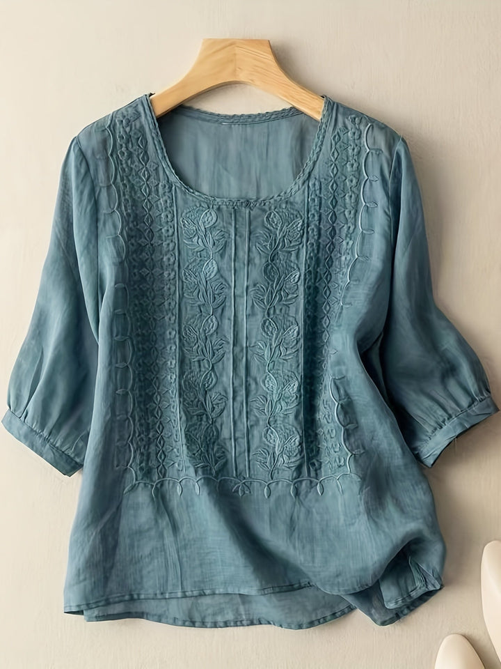 Haftowany Scoop-Neck bluzka
