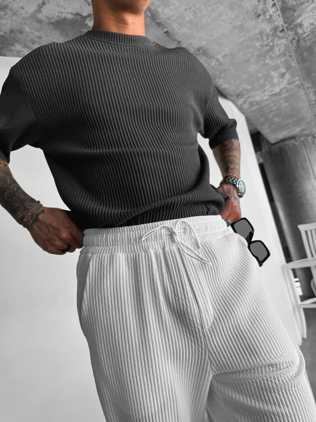 Oversize Ribbed T-Shirt - Antracyt