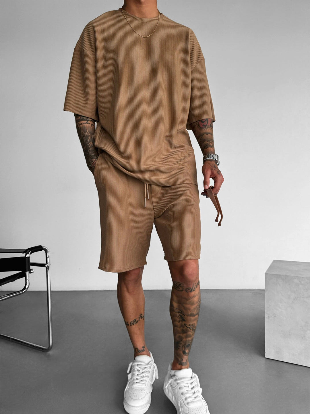 T-shirt Oversize z Bawełny - Brązowy