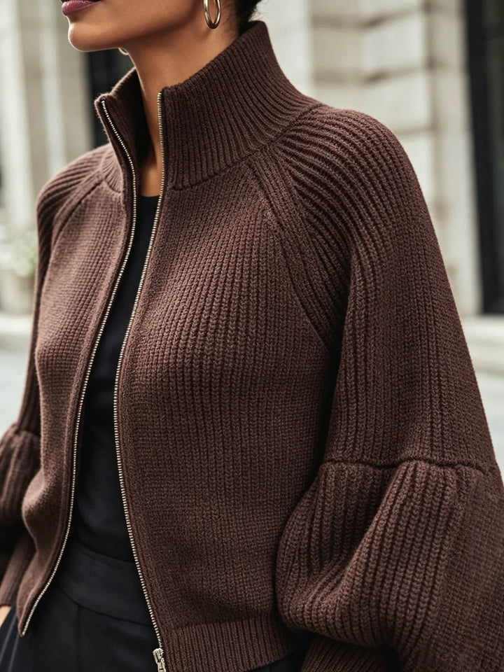 Zip-Up Puff-Sleeve kardigan