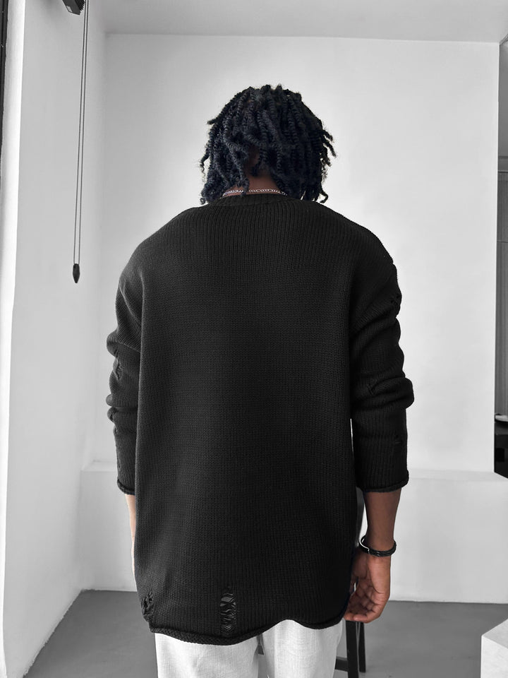 Sweter Oversize z Dziurami - Czarny