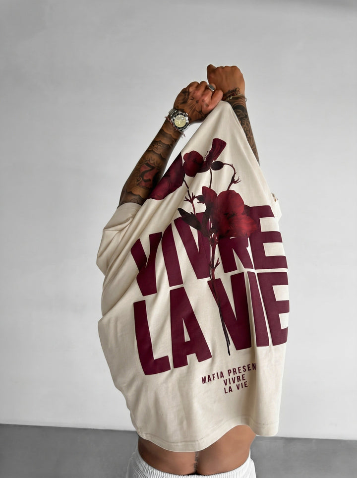 Oversize T-shirt Vivre la Vie - Beżowy