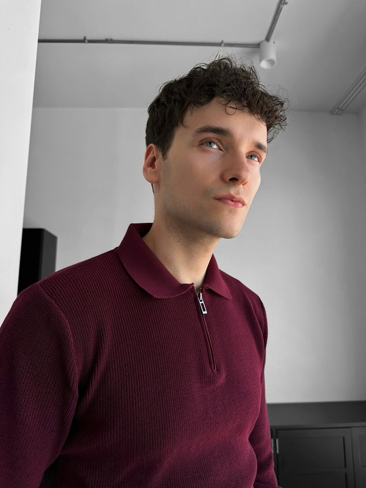 Luźny Sweter Polo - Bordeaux