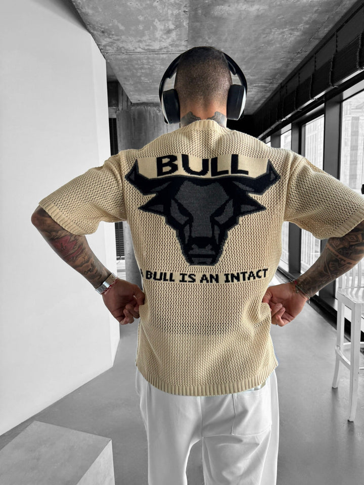 Oversize Bull Knit T-Shirt - Beżowy