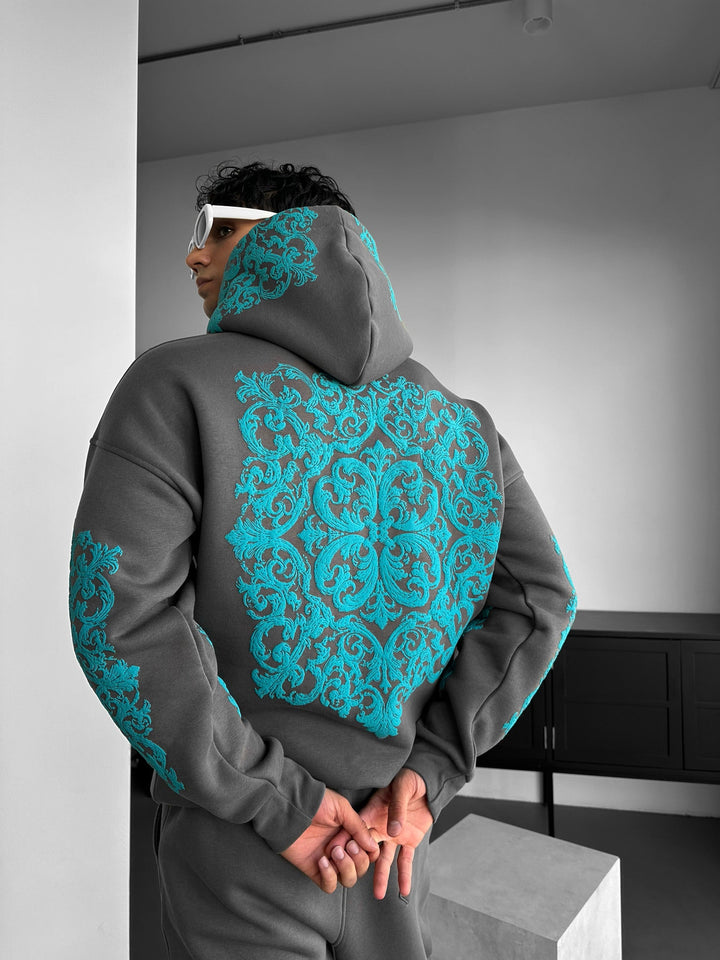 Hoodie z wzorem na dużym dywanie - Antracyt