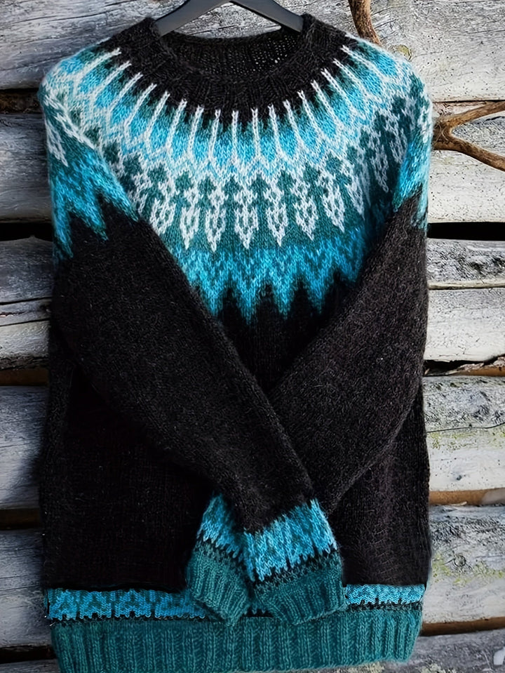 Chunky Jacquard Round szyja sweter