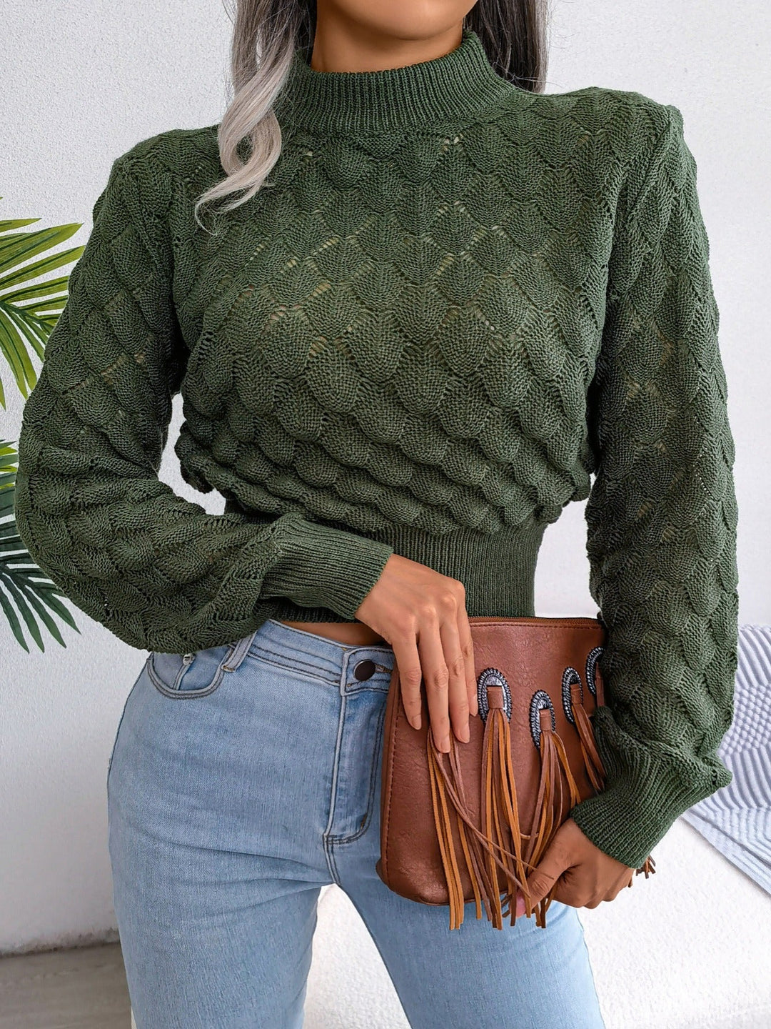 Fakturowany Cropped sweter