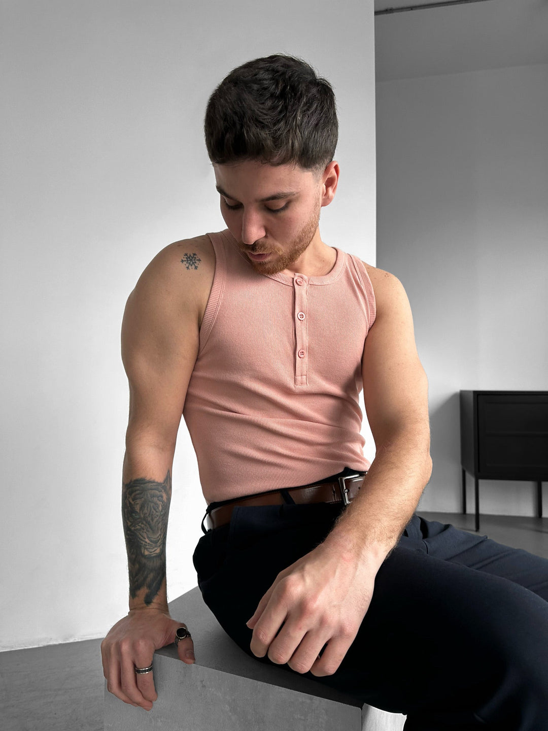 Slim Fit Button Tanktop - Pudrowy