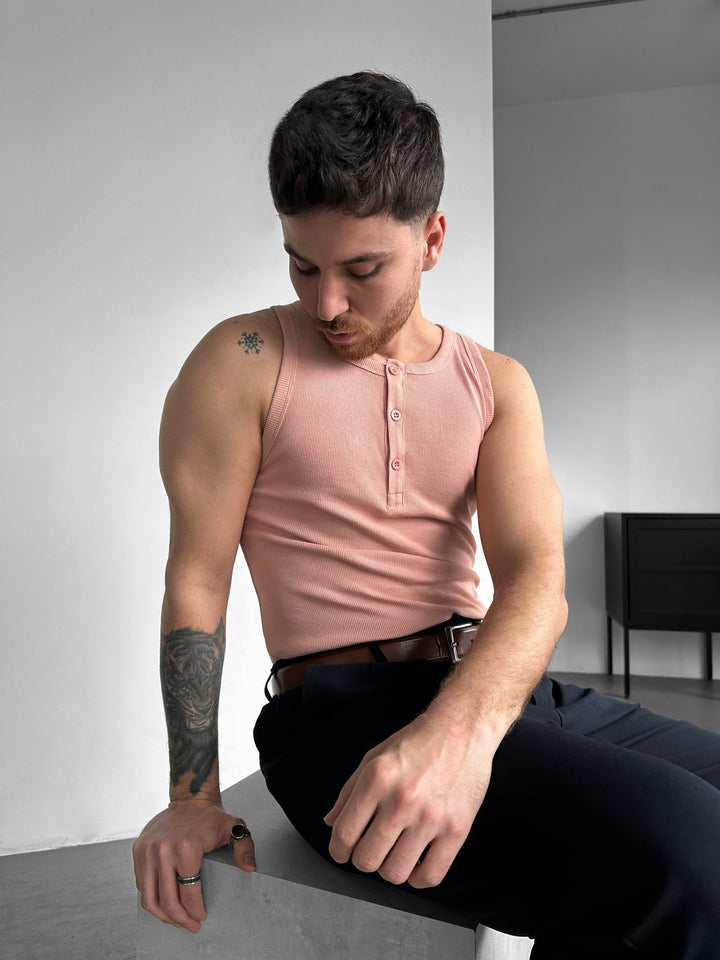 Slim Fit Button Tanktop - Pudrowy