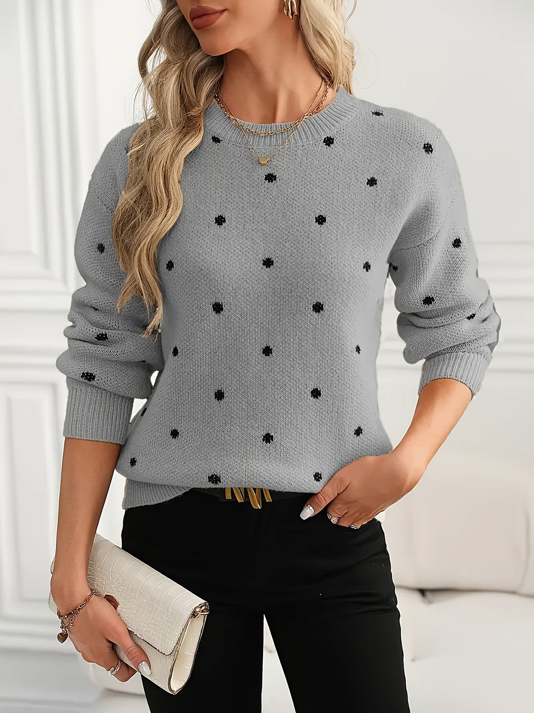 Polka Dot sweter z okrągłym dekoltem