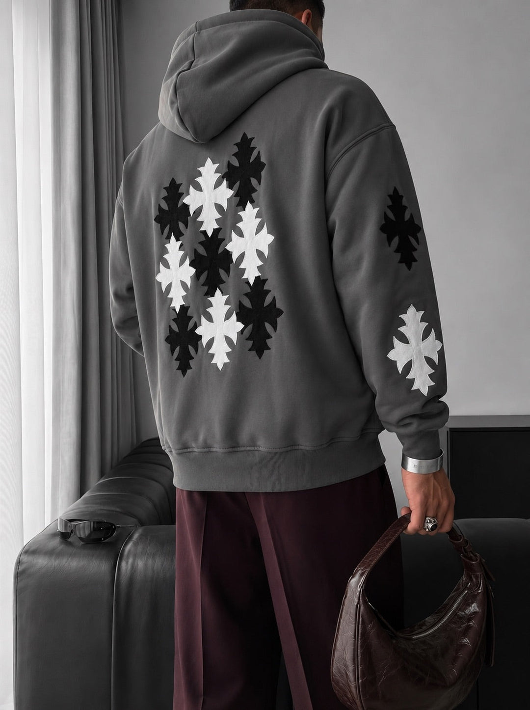 Oversize Gothic Cross Hoodie - Antracyt