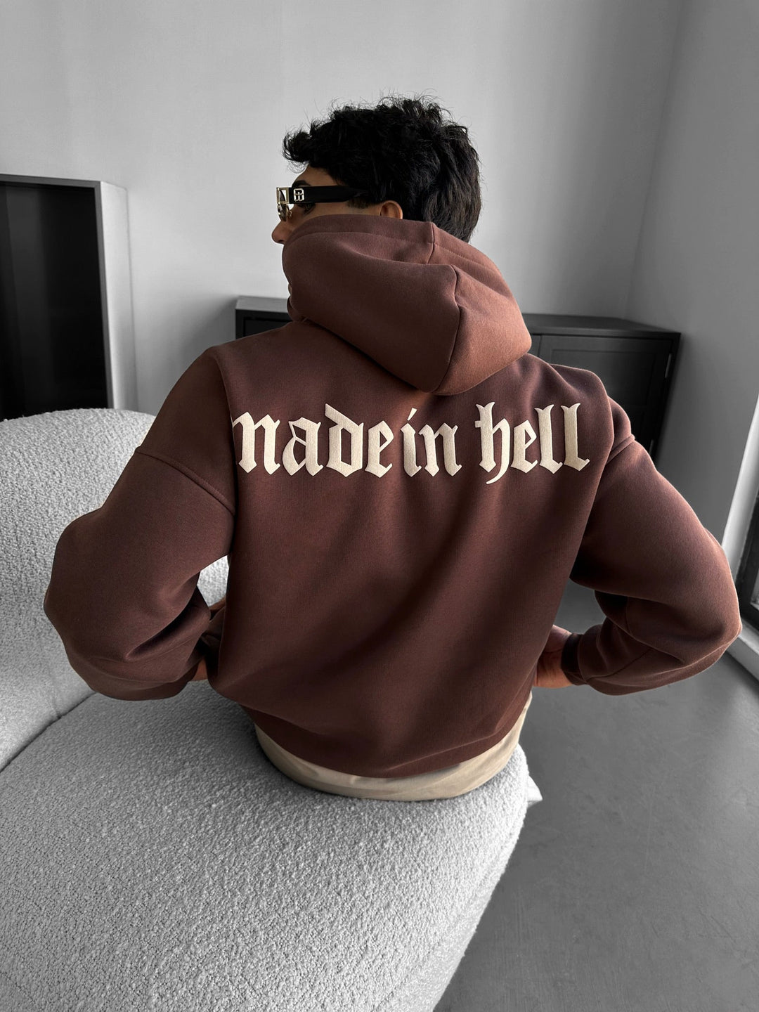 Oversize Made in Hell Hoodie - Brązowy